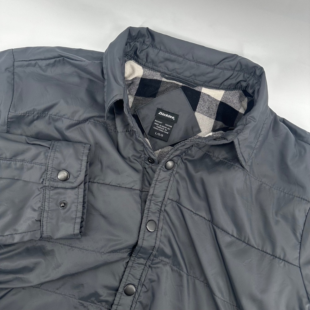 Dickies Mens Gray Quilted Snap Front Shirt Jacket Flannel Lined Large‎